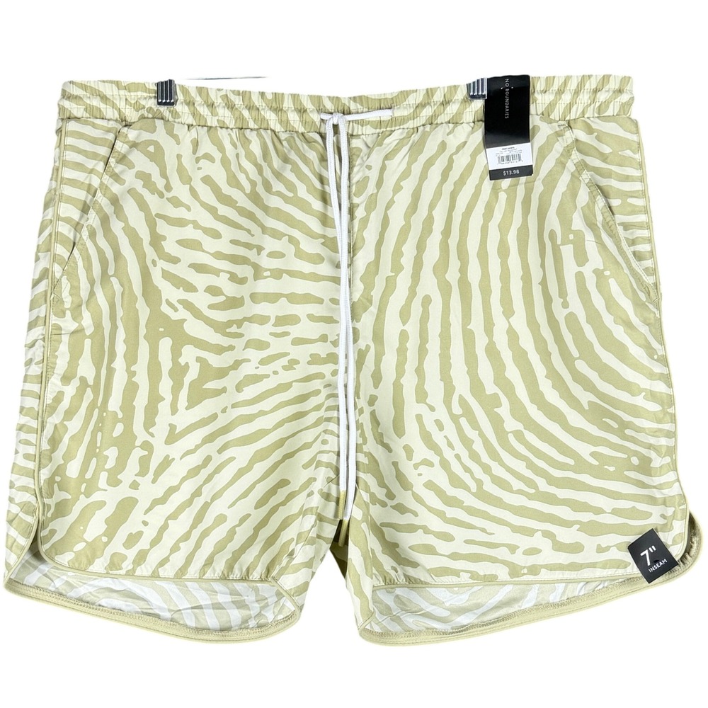 NEW No Boundaries Men's XL (W41 L6) Tan Oak Fingerprint Print Shorts Polyester‎